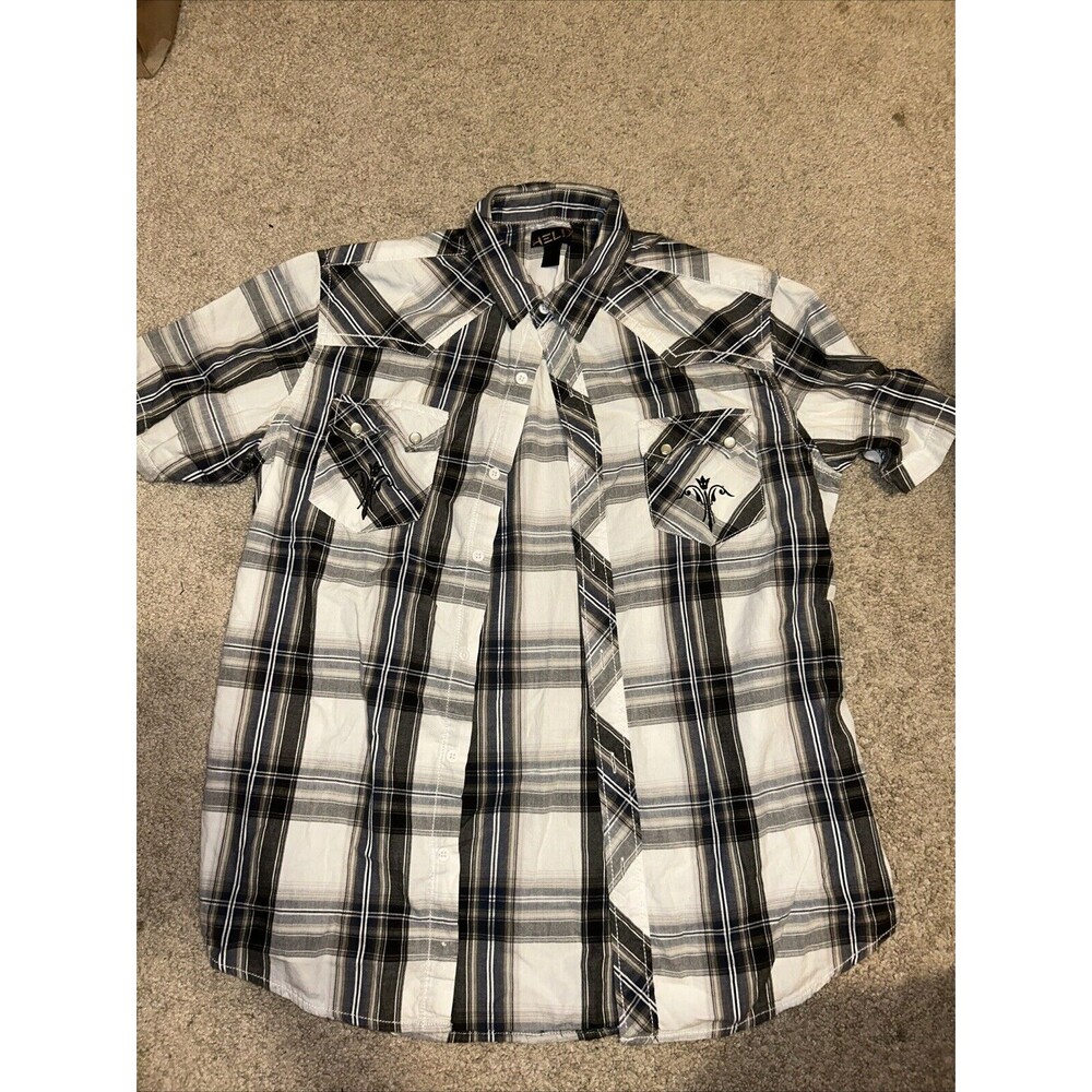 Helix men’s large button up plaid western shirt